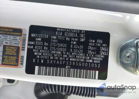 2025 Kia Ev9 Land z USA, uszkodzony, nr VIN 5XYADFS59SG001052